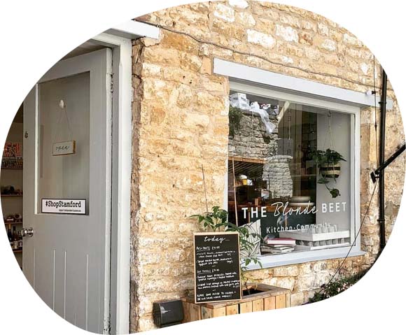 The shop front of The Blonde Beet café with an open door.