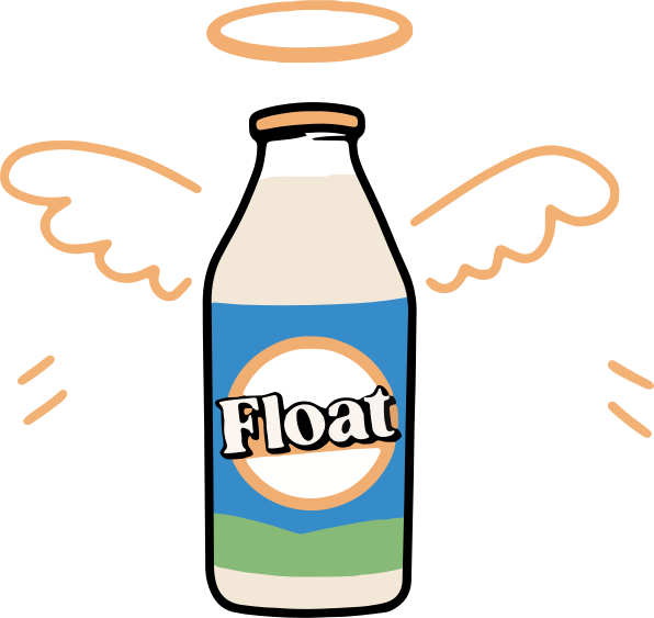 A cartoon illustration of a Float Milk bottle